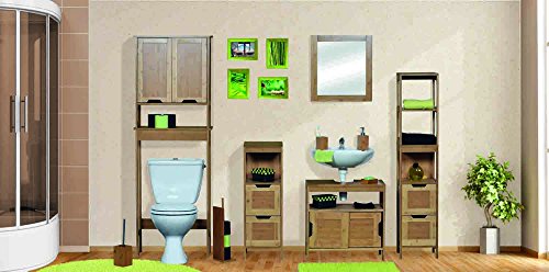 TENDANCE – Mahe bambú Lavado Mesa Estructura Plus 2 MDF Puertas correderas Armario y 1 Estante Interior, Madera, Color Beige