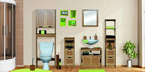 TENDANCE – Mahe bambú WC Accesorio de + 2 MDF Puertas + 1 Estante Interior, Madera, Blanco/Roble, 57 x 21.5 x 173 cm