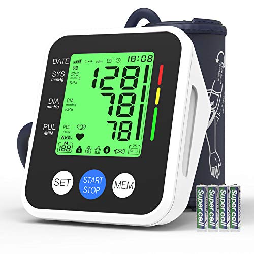 Tensiómetro de brazo, OUDEKAY Monitor de Presión con pantalla de LCD, Tensiómetro de Brazo Digital, Brazalete grande de 22-42 cm, Detección de Frecuencia Cardíaca Irregular, 2 x 99 mediciones