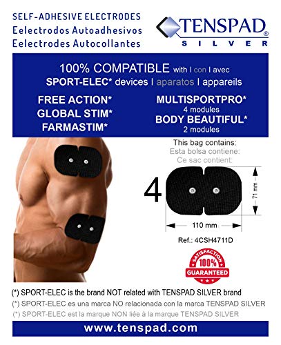 TENSPAD SILVER Set 4 Electrodos Dobles para aparatos Sport-Elec (Free Action, Global Stim, Farmastim, MultisportPro)