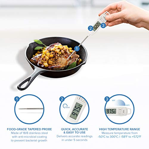 Termometro de Cocina | Termometro digital cocina para todo tipo de comidas | Termometro Cocina Líquidos y Termómetro Laser Cocina con pantalla LCD | Cocina Thermometer