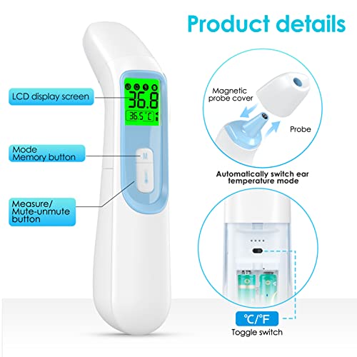 Termometro Digital, KKmier termometro digital bebe sin Contacto con Pantalla LCD Termómetro Digitales Médico para Bebé, Niños, Adulto, Ambiente y Objetos