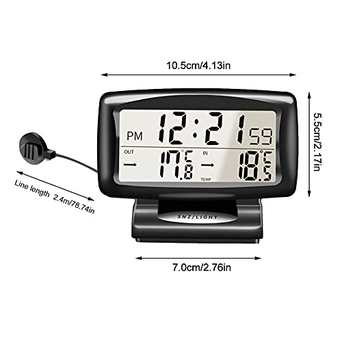 Termómetro digital para automóvil, retroiluminación Reloj digital para automóvil Reloj LCD para automóvil, Pantalla de temperatura interior y exterior