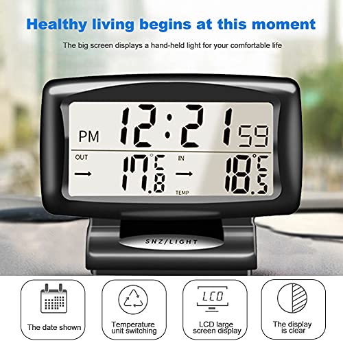 Termómetro digital para automóvil, retroiluminación Reloj digital para automóvil Reloj LCD para automóvil, Pantalla de temperatura interior y exterior