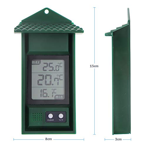 Termómetro digital para monitorizar las temperaturas máxima y mínima - Práctico termómetro de invernadero para interiores y exteriores, fácil de montar en la pared