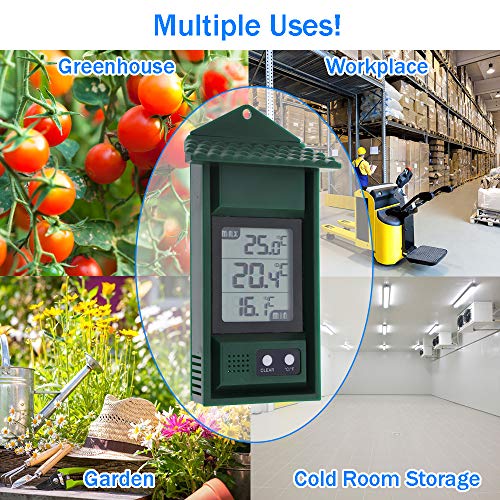 Termómetro digital para monitorizar las temperaturas máxima y mínima - Práctico termómetro de invernadero para interiores y exteriores, fácil de montar en la pared