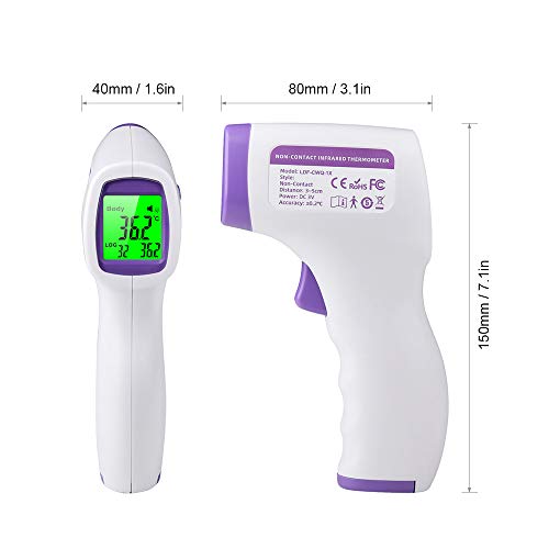 Termómetro infrarojo Termómetro Digital infrarrojo para el Cuerpo de Temperatura de la Frente del oído sin Contacto de Alta precisión con Pantalla LED para bebés y Adultos