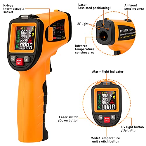 Termómetro Infrarrojo, Eventek Termómetro láser infrarrojo digital sin contacto, Pistola de Temperatura Industrial, Cocina ,No se Puede Medir la Fiebre, -58℉~1562℉(-50℃～850℃)【Uso no corporal】