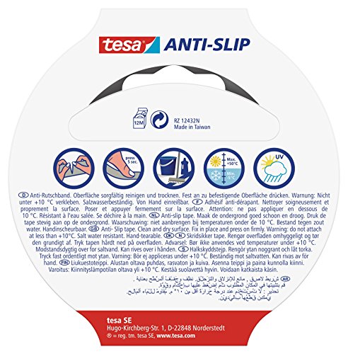 tesa Cinta Antideslizante , Cinta Adhesiva Antideslizante para Interiores y Exteriores , adecuado para Escalones, Rampas y Suelos Resbaladizos , Negro , 5 m x 25 mm