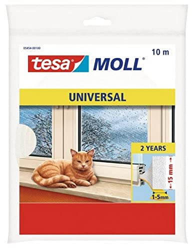 tesamoll Perfil I STANDARD , Burlete Cortavientos , Cinta Autoadhesiva de Espuma adecuado para Aislar Ventanas y Puertas del Hogar , Blanco , 10 m x 15 mm x 4 mm