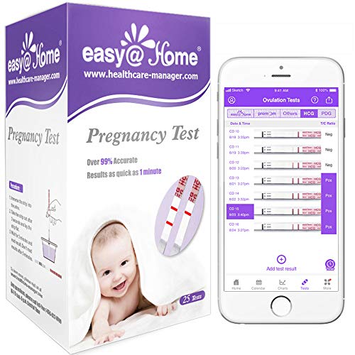 Tests de Embarazo,Easy@Home 25 Pruebas de Embarazo Ultrasensible 10mIU/ml Para una Detección Temprana (Sin línea de evaporación), 25 hCG App Premom gratuita Español