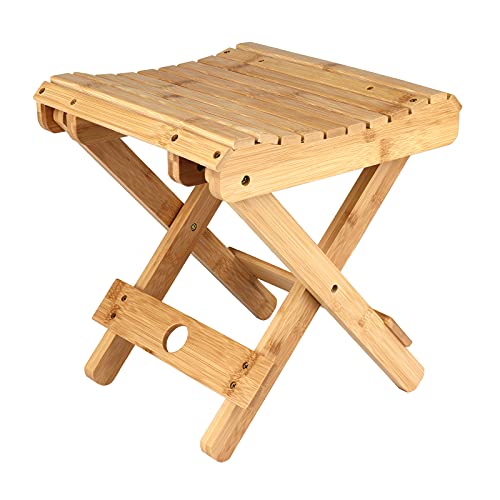 TETHYSUN Taburete plegable de bambú de 10.23 pulgadas, silla de ducha portátil de madera, taburete de ducha para adultos y niños con discapacidad para mujeres mayores (totalmente montado)