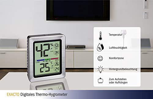 TFA Dostmann Exacto 30.5047.54 Termómetro, higrómetro digital, humedad, temperatura, clima saludable residencial, especialmente preciso con sensor de precisión