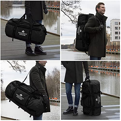 The Friendly Swede Duffel Bolsa de Viaje y Deporte Convertible en Mochila - Duffle Bag (Capacidad: 30l/ 60l/ 90l) (90L Negro)