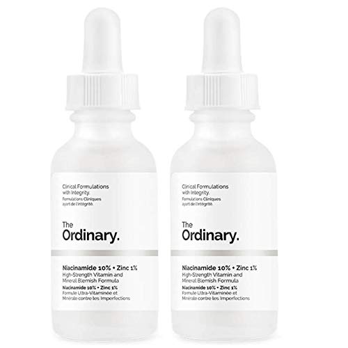 The Ordinary - 2 unidades Niacinamida 10% y Zinc 1% Suero antirrojeces, 30 ml, formulaciones clínicas con integridad