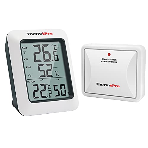 ThermoPro TP60S Termómetro Higrometro Digital para Interior y Exterior Termohigrómetro Inalámbrica con Sensor Remoto para Hogar Ambiente Medición de Humedad y Temperatura