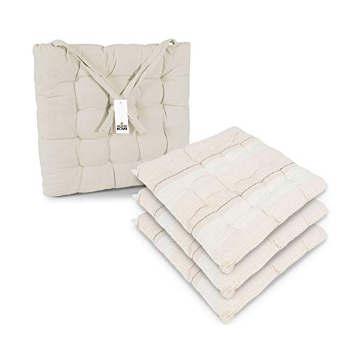 Thesecrethome.es | Cojines para sillas jardín, Comedor, Cocina | Cojines Acolchados para Silla de 40 x 40 cm | Decoración hogar Ideal para sillas Rayas, Cuadros (Beige, 4)