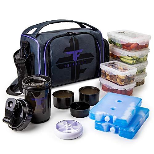 ThinkFit La Caja de Almuerzo con Aislamiento de Comidas de preparación con la Parte 6 de Control de Alimentos Contenedores - BPA, Reutilizable- con Shaker Copa, Organizador de la píldora (Púrpura)