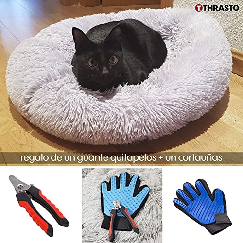 Thrasto Cama para Perros pequeños y Gatos (60cm), Cama antiestres y Lavable. con Guante quitapelos masajeador y cortauñas para Mascotas