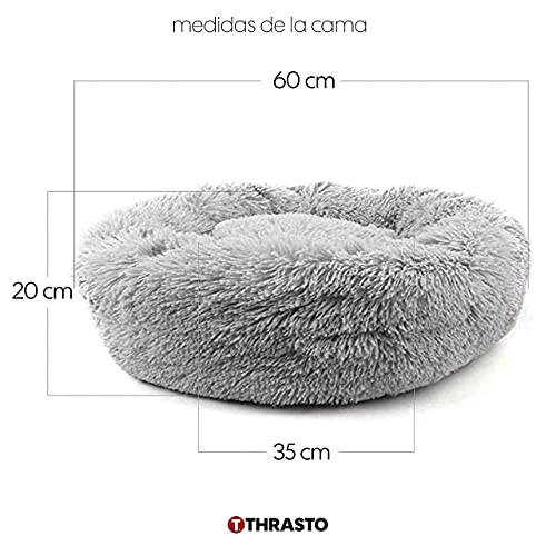 Thrasto Cama para Perros pequeños y Gatos (60cm), Cama antiestres y Lavable. con Guante quitapelos masajeador y cortauñas para Mascotas