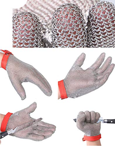 ThreeH Guantes de malla de acero 304L Guantes de corte de seguridad para cocina, Desbroce de ostras, corte de carne y talla de madera GL08 L(1 pieza)