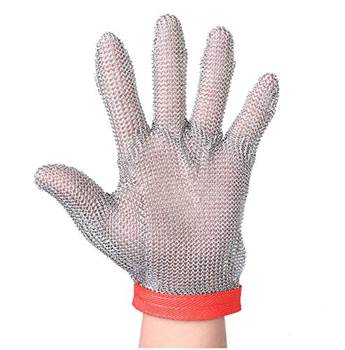 ThreeH Guantes de malla de acero 304L Guantes de corte de seguridad para cocina, Desbroce de ostras, corte de carne y talla de madera GL08 L(1 pieza)