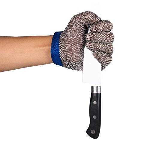 ThreeH Guantes de malla de acero 304L Guantes de corte de seguridad para cocina, Desbroce de ostras, corte de carne y talla de madera GL08 L(1 pieza)