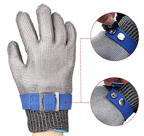 ThreeH Guantes de protección para el corte El cortar Rebanar Procesamiento de carne Guantes resistentes al corte de acero inoxidable GL09 L(Un guante)