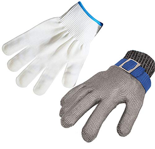 ThreeH Guantes de protección para el corte El cortar Rebanar Procesamiento de carne Guantes resistentes al corte de acero inoxidable GL09 L(Un guante)