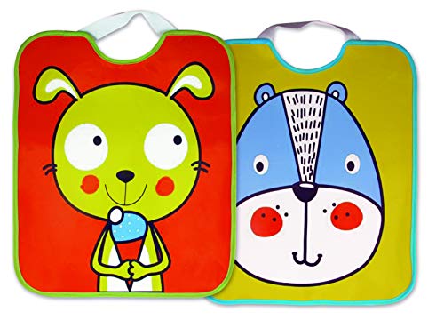 Ti TIN - Pack de 4 Baberos Impermeables para Bebé 100% Vinilo | Lote de 4 Baberos con Cierre con Goma Elástica para Bebés de Más de 1 Año, 32x35 cm