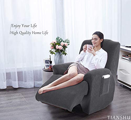 TIANSHU Funda de Sillón Relax Tejido Jacquard de poliéster y Elastano Fundas de sofá Suaves duraderas（Sillón Relax，Gris ）