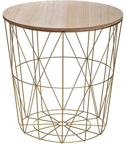 TIENDA EURASIA® Mesa Auxiliar Nordica - Mesas Auxiliares de Centro - Estructura Metalica y Tapa de Madera Extraible - Ideal para Combinar en Salones y Dormitorios (Gold, D 41 x H 40 cm)