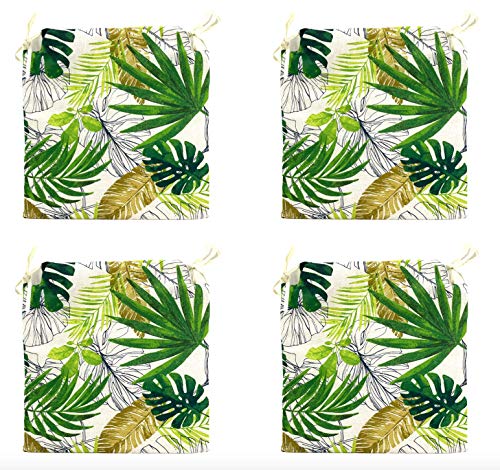 TIENDA EURASIA® Pack de 4 Cojines para Sillas - Estampado Plantas Tropical - 2 Cintas de Sujeción - Ideal para Interiores y Exteriores - 40 x 40 x 3 cm (Verde)