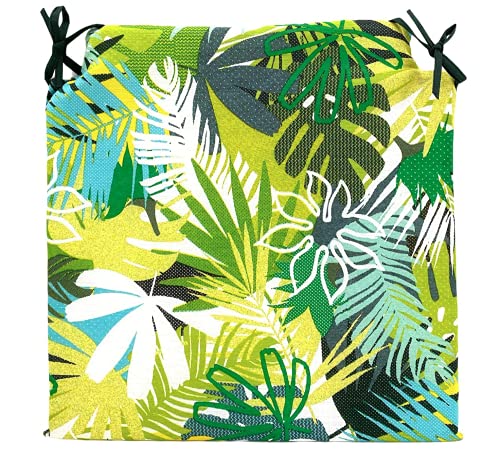 TIENDA EURASIA® Pack de 4 Cojines para Sillas - Estampado Selva Tropical - 2 Cintas de Sujeción - Ideal para Interiores y Exteriores - 40 x 40 x 3 cm (Verde)