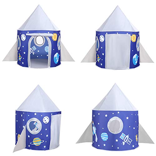 Tienda Infantil Rocket Cabaña Infantil con Estrellas Cohete Tienda Campaña para Interiores y Exteriores Pop up portátil Tienda con Bolsa de Transporte para Niñas Niño