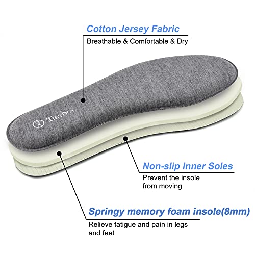 TIESTRA Plantillas Memory Foam, Plantillas Confort Amortiguadoras Cómodas y Flexibles para Trabajo, Deportes, Caminar, Senderismo