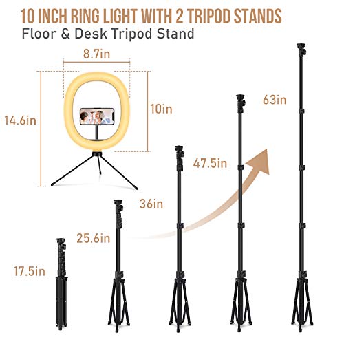 Tiikiy Anillo de Luz con Trípode, 10 Pulgadas LED Selfie Ring Light con Soporte para teléfono, 3 Colores y 10 Brillos, Luz de Anillo para Youtube/Tiktok/Live/Vlog/Maquillaje