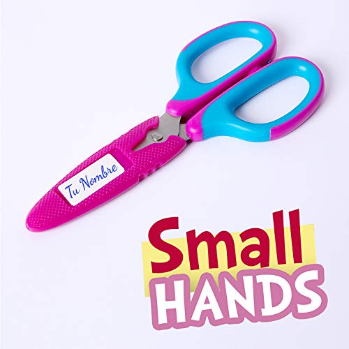 Tijeras SDI Small Hands para Diestros y Zurdos con Cubierta Protectora Personalizable, Puntas Redondas y Mango de Seguridad. Color Rosa y Azul