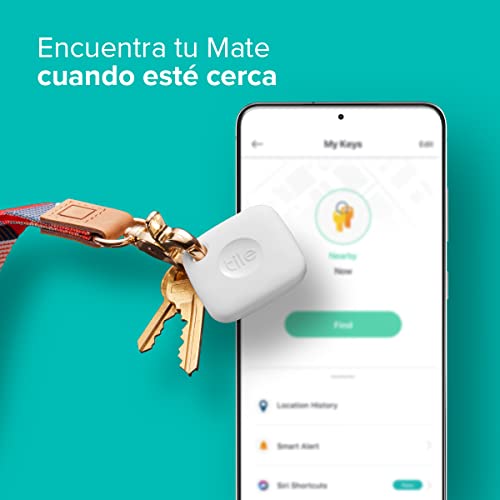 Tile Mate (2022) buscador de objetos Bluetooth, Pack de 1, Radio búsqueda 60m, compatible con Alexa, Google Smart Home, iOS, Android, Busca llaves, mandos y más, Blanco