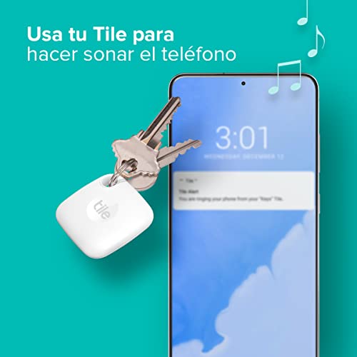 Tile Mate (2022) buscador de objetos Bluetooth, Pack de 1, Radio búsqueda 60m, compatible con Alexa, Google Smart Home, iOS, Android, Busca llaves, mandos y más, Blanco