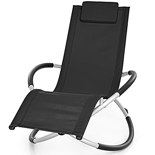 tillvex Tumbona Plegable para Playa, Jardín | Silla Mecedora para Terraza - Reclinable y Regulable | Soporta hasta 180 kg | Impermeable (Negro)