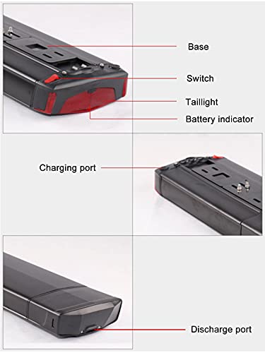 TIM-LI 36V 10AH Portaequipajes E Batería para Bicicleta/Batería De Iones De Litio con Cargador Marco Extraíble, Baterías De Bicicleta Eléctrica para Adultos para Bicicleta Eléctrica, Scooter