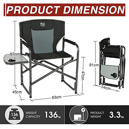 Timber Ridge Silla de Director Plegable de Aluminio PortáTil Cámping con Mesa Auxiliar Soporta 136 kg Negro