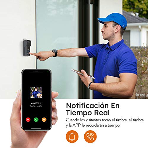 Timbre Inalámbrico con Cámara, BOIFUN HD 1080P Video Timbre Inteligente WiFi [Tarjeta SD 32G Instalada] Batería de 6700mAh, Visión Nocturna, Comunicación Bidireccional, IP66 Impermeable