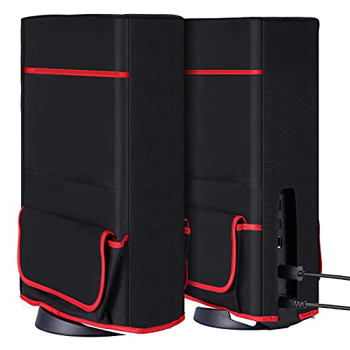 TiMOVO Cubierta Antipolvo para PlayStation 5, Funda Protectora Impermeable con Bolsillos Forro Suave Fácil Acceso para Consola Controladores Discos Juego Ediciones Digital y CD-ROM de PS5, Negro