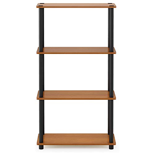 TLV FH-WS001 Estantería Multiusos moderna de 4 Niveles, Baldas de Madera regulables, Tamaño 128 x 60 x 30cm ideal para cualquier estancia, Marrón, negro, 128x60x40cm