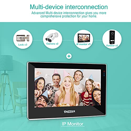 TMEZON 1080P WiFi IP Videoportero Sistema de intercomunicación,7 pantalla zoll y 1 timbre con cable,Desbloqueo por deslizamiento de aplicación/tarjeta, Instantánea/Grabación,tecnología de 4 cables