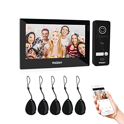 TMEZON 1080P WiFi IP Videoportero Sistema de intercomunicación,7 pantalla zoll y 1 timbre con cable,Desbloqueo por deslizamiento de aplicación/tarjeta, Instantánea/Grabación,tecnología de 4 cables