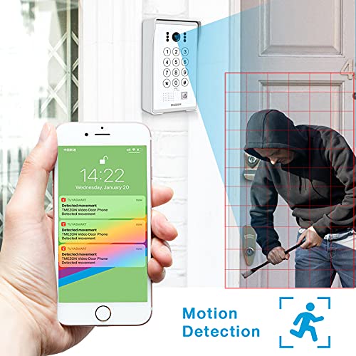 TMEZON WiFi IP Videoportero Sistema de intercomunicación,7 pantalla zoll y 1 timbre con cable, Desbloqueo de aplicación/contraseña/tarjeta/Monitor 4 en 1, Instantánea/Grabación,tecnología de 4 cables