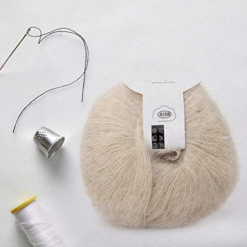 Tnfeeon Hilo de Lana Larga de Angora Suave de Punto de Mohair Caliente con un Ganchillo Popular para Tejido de Bricolaje(Beige)